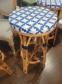 SET of 3 Blue & White Wicker Counter Stools by Maison Drucker