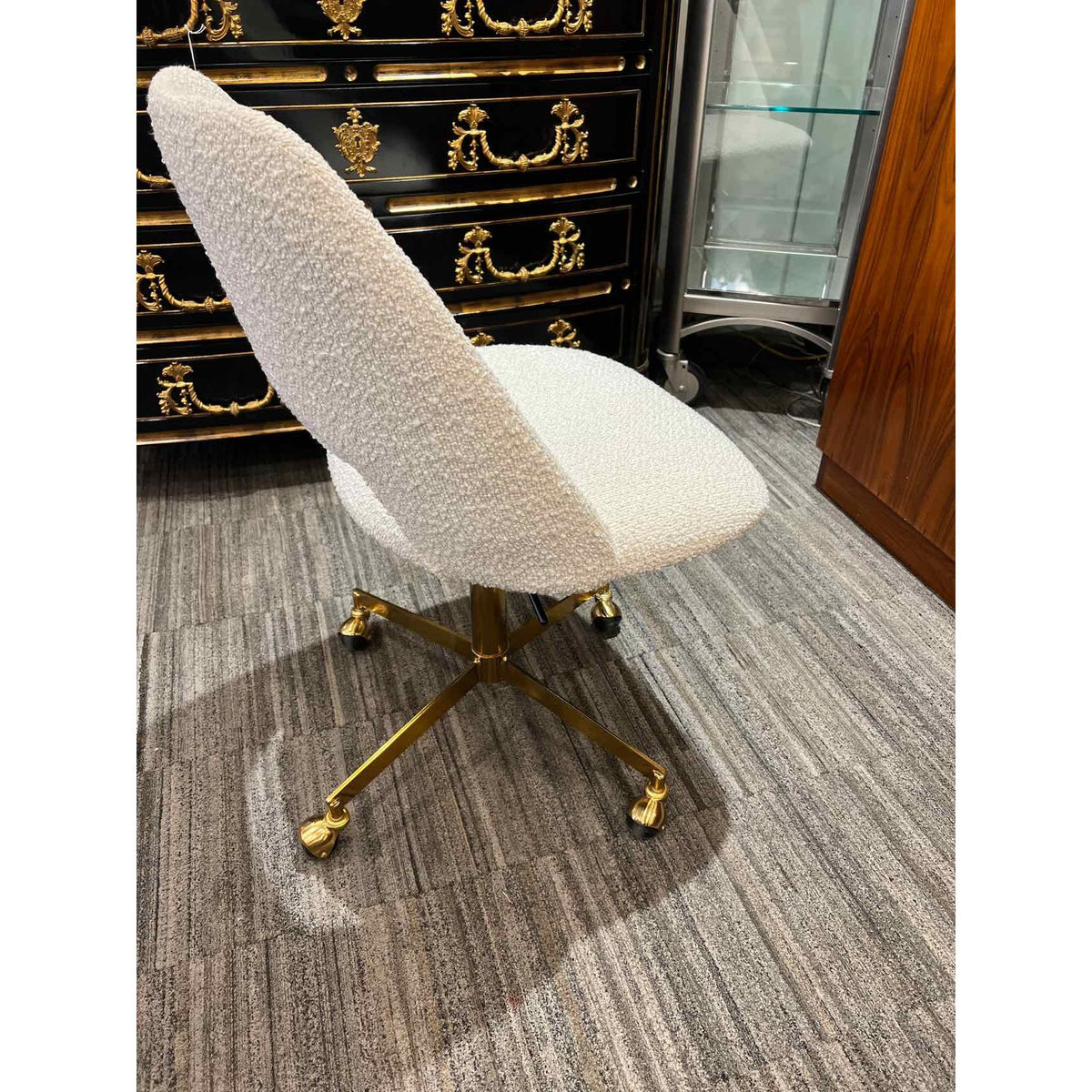 White Boucle Swivel Office Chair