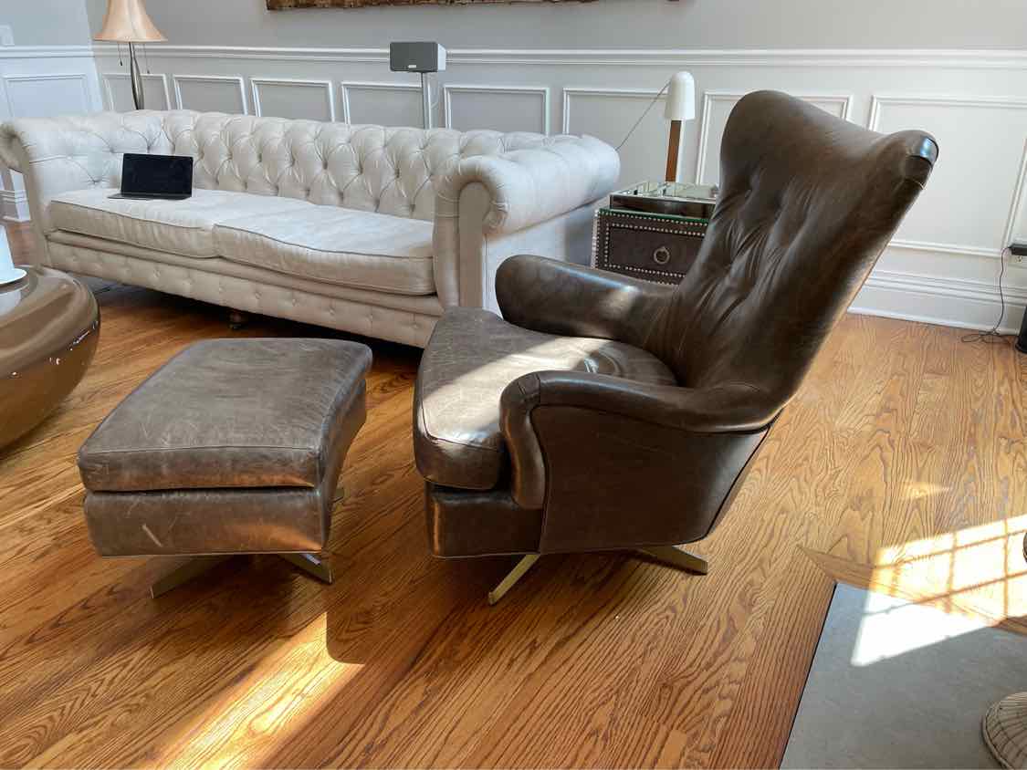 Gray Leather Arm Chair w/ Ottoman by MG+BW