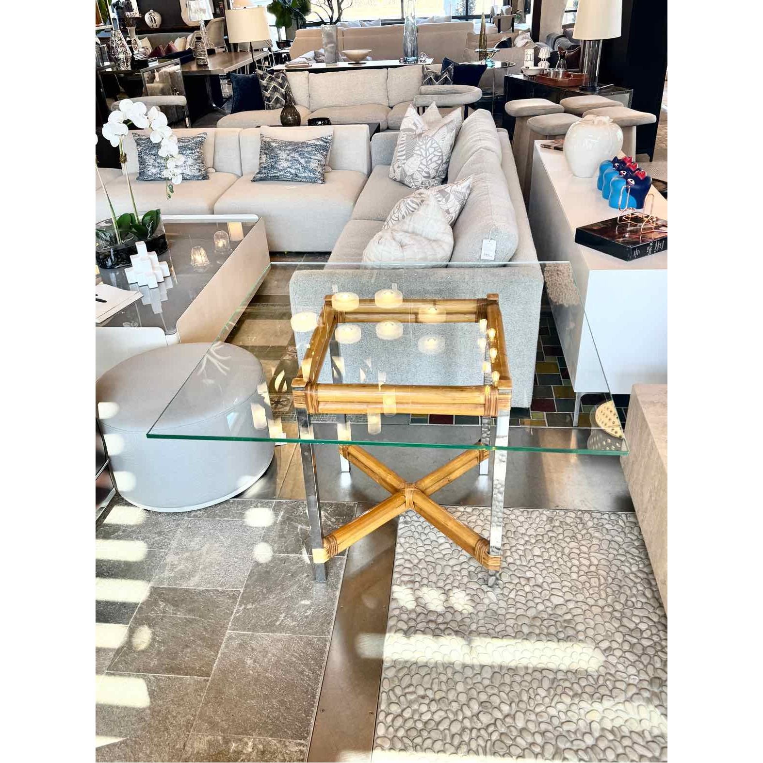 Custom Glasstop Dining Table w/ Bamboo & Chrome Base