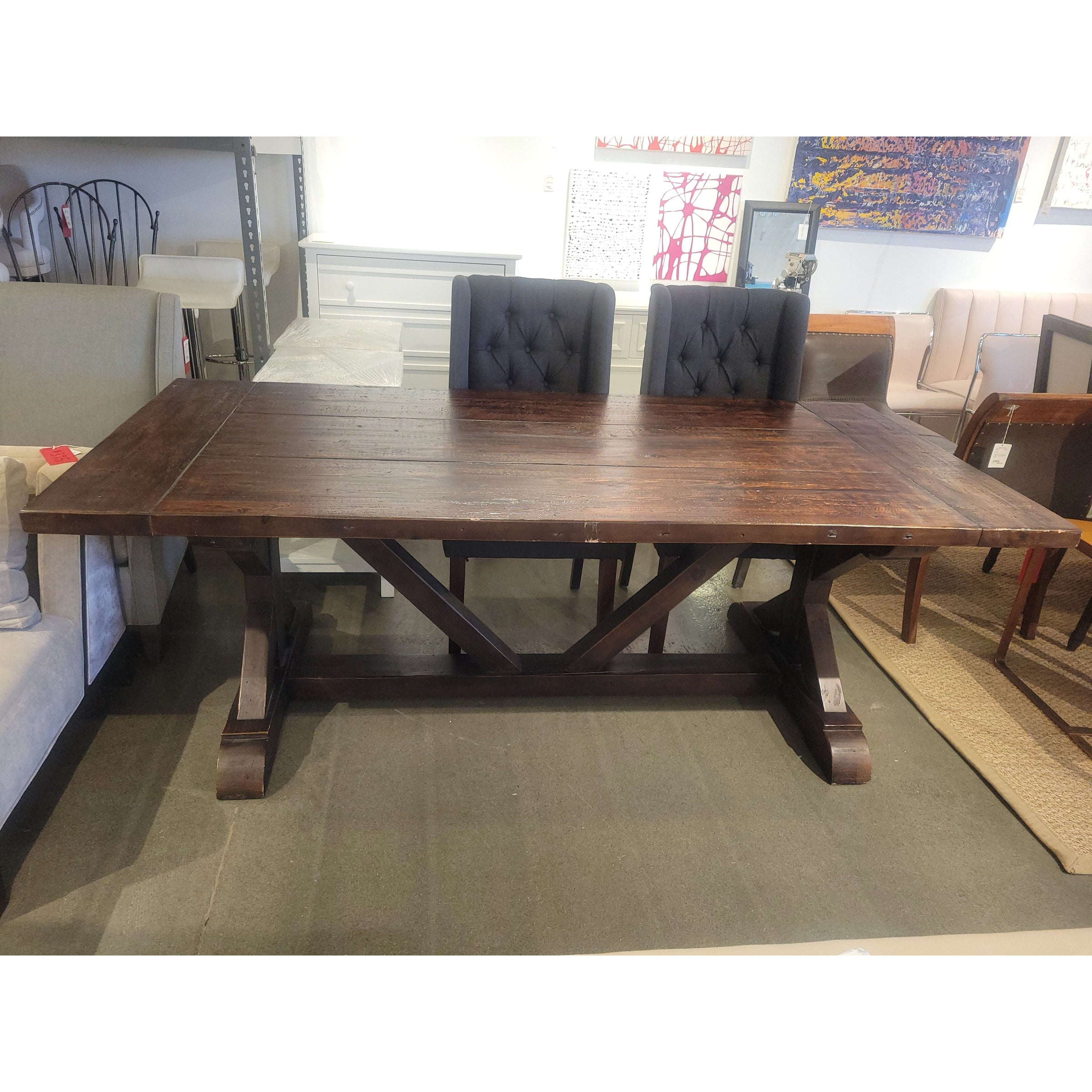 7-ft Dark Wood Extension Dining Table w/ 1 Leaf by RH