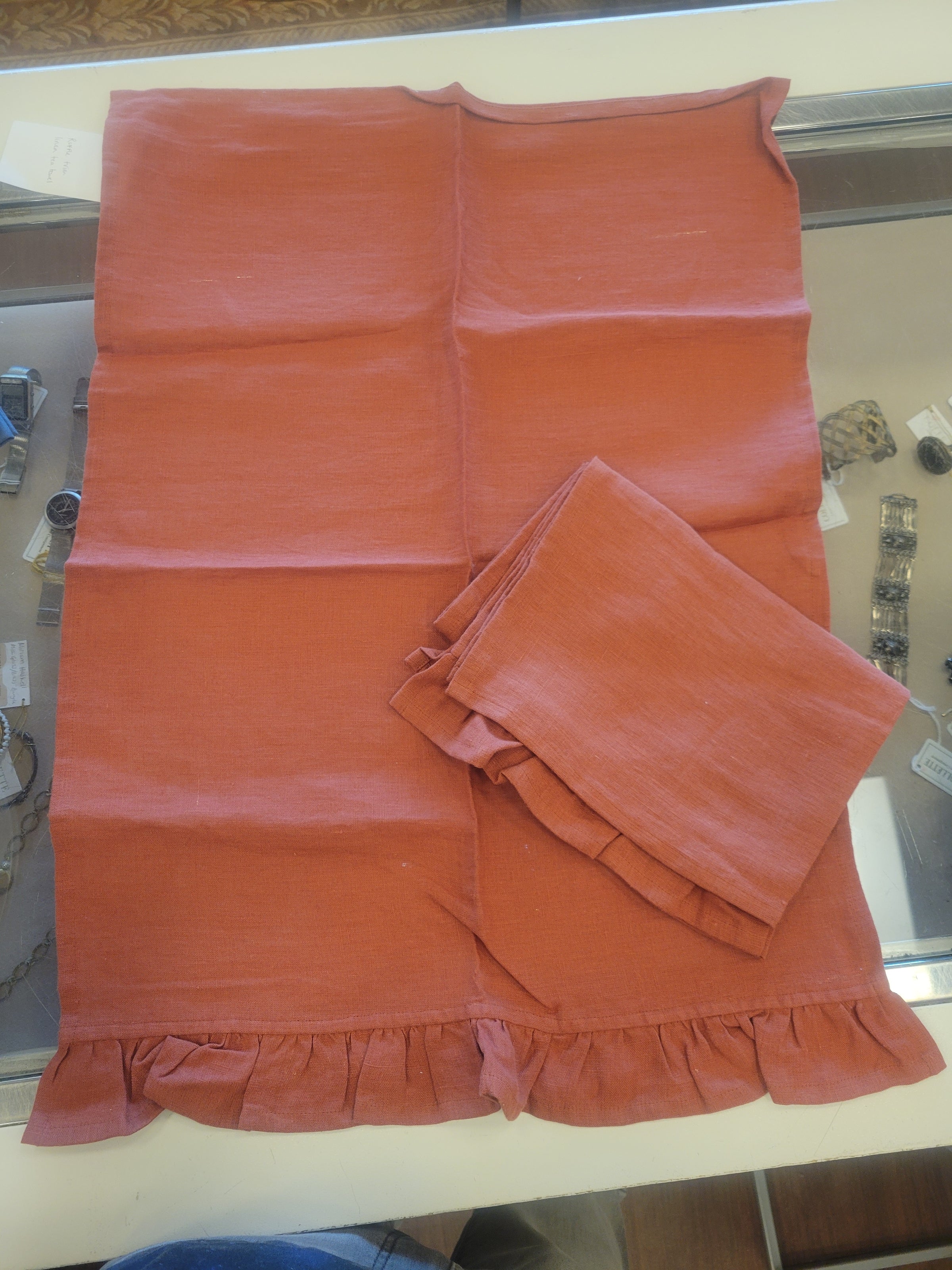 Orange Linen Ruffled Tea Towel