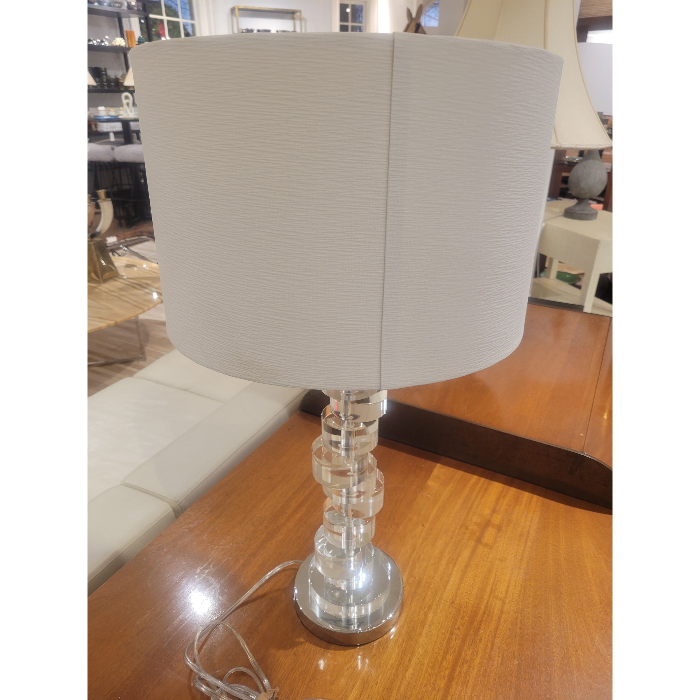 Crankshaft Style Stacked Acrylic & Chrome Table Lamp w/ Shade - colletteconsignment.com