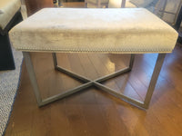 Gray Velvet Jersey Bench w/ Nailhead Trim on Bronzed Metal Base by Vanguard