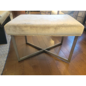 Gray Velvet Jersey Bench w/ Nailhead Trim on Bronzed Metal Base by Vanguard