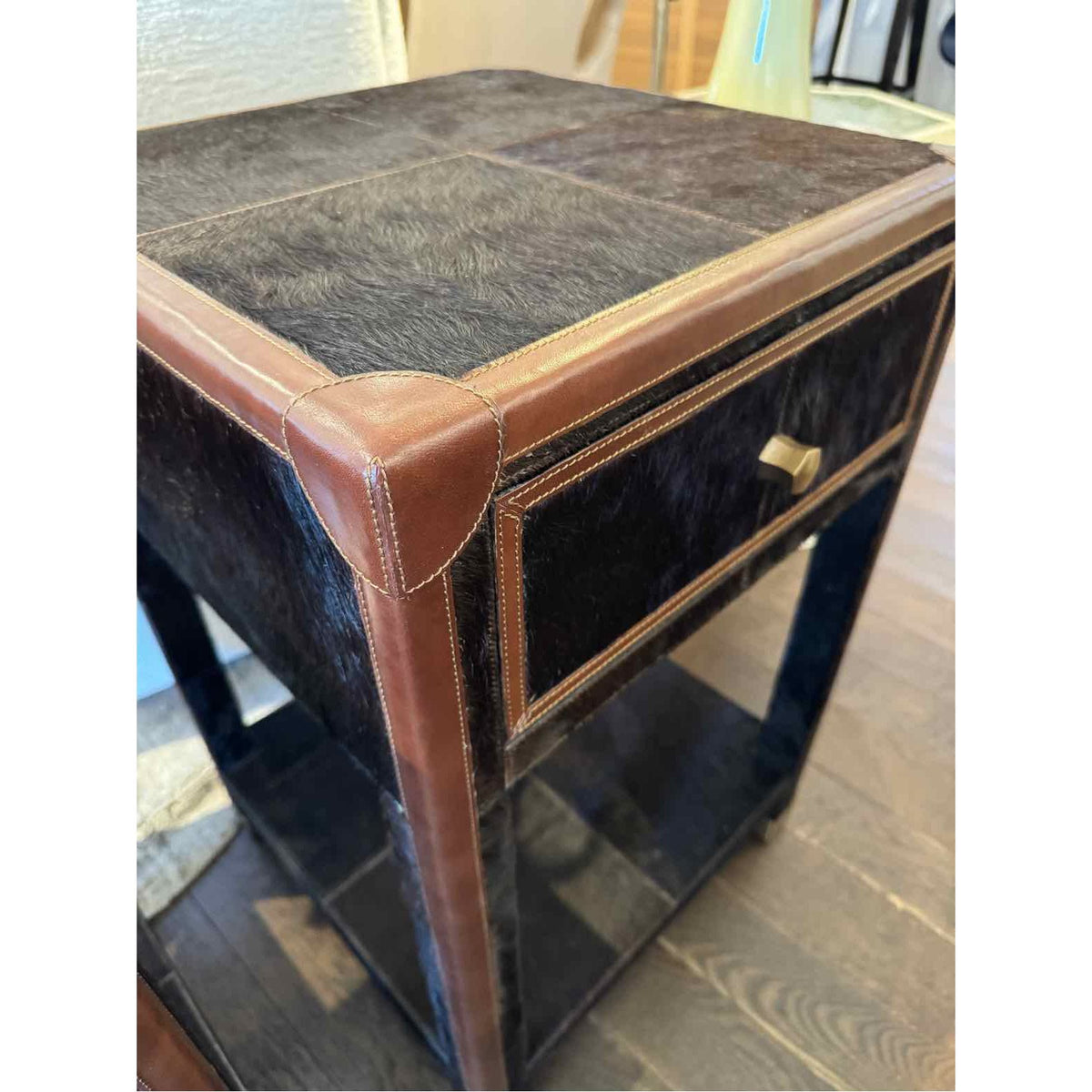 PAIR of 'Branden' Dark Brown Hair-on-Hide Leather Nightstands by Made Goods