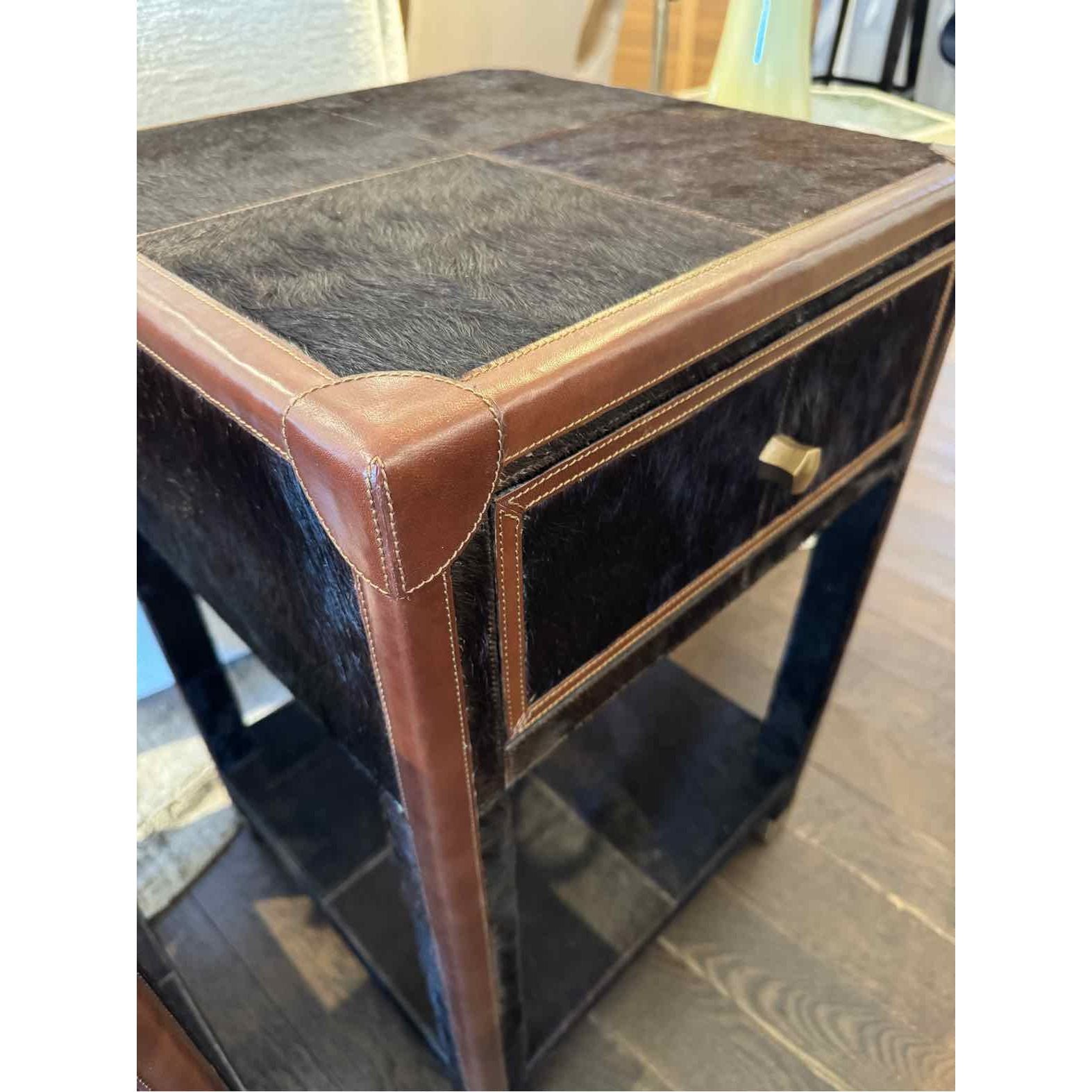 PAIR of 'Branden' Dark Brown Hair-on-Hide Leather Nightstands by Made Goods
