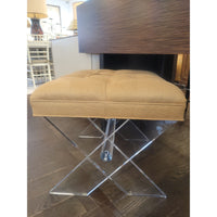 Lucite 'X Stool' w/ Tan Linen Seat by Jamie Dietrich