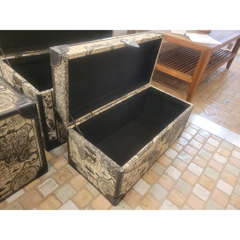 SET of 3 Decorative World Map Themed Nesting Storage Trunks