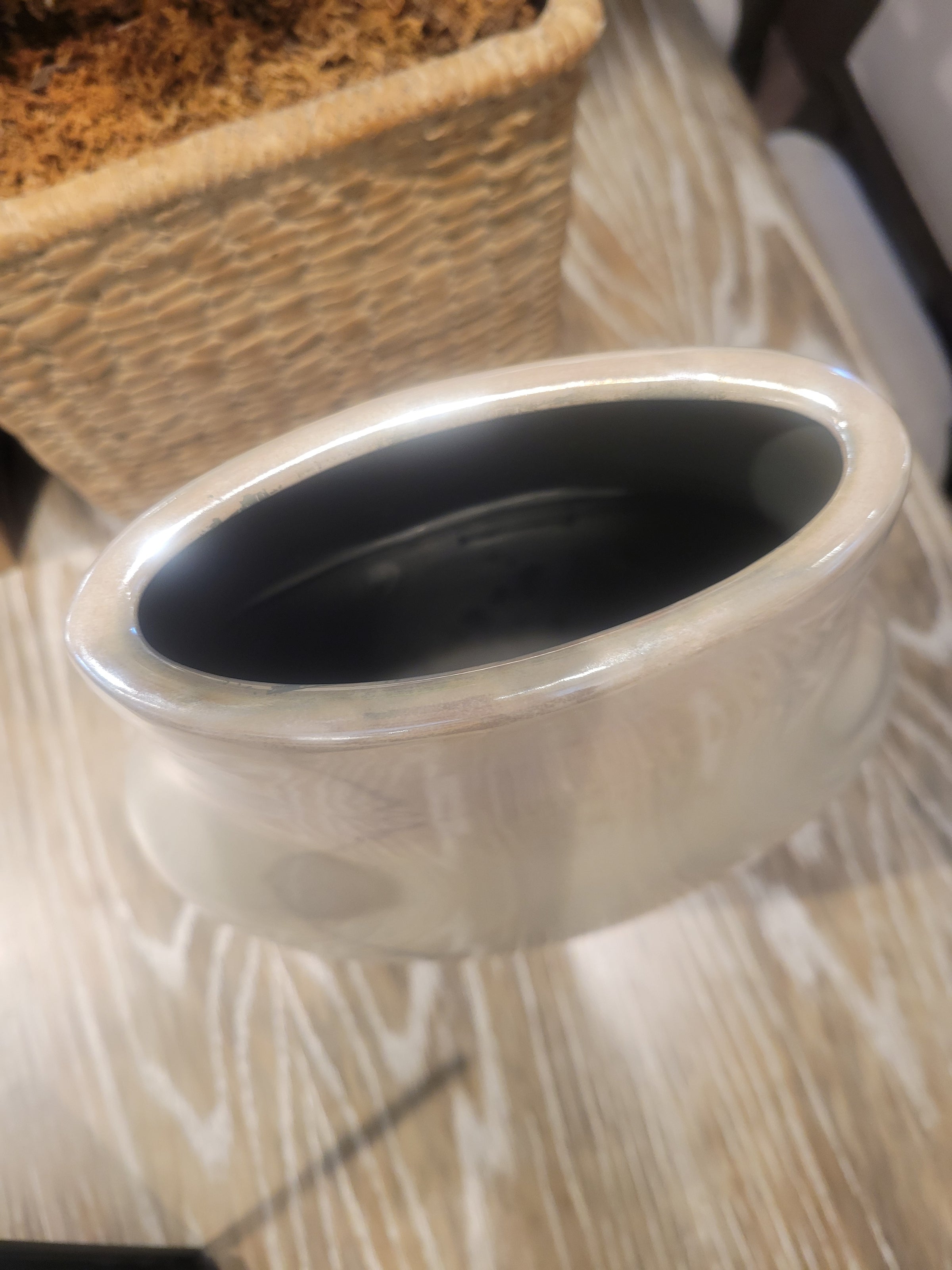 Beige Ceramic Vase w/ Flower Detail (AS IS)