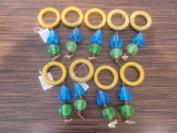 SET of 9 Gold Napkin Rings w/ Glass Beads & Elephant Charms