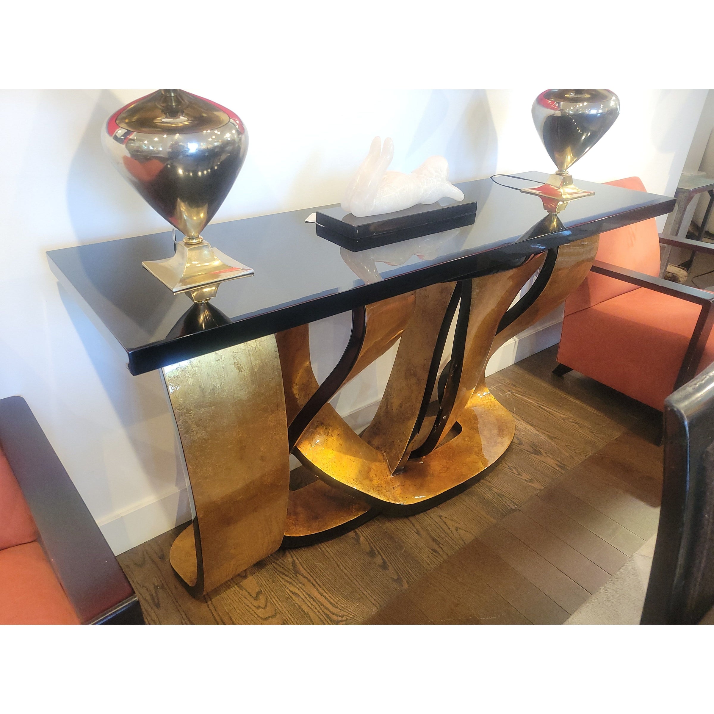 Custom Broken Gold Leaf Ribbon Console Table - AS IS