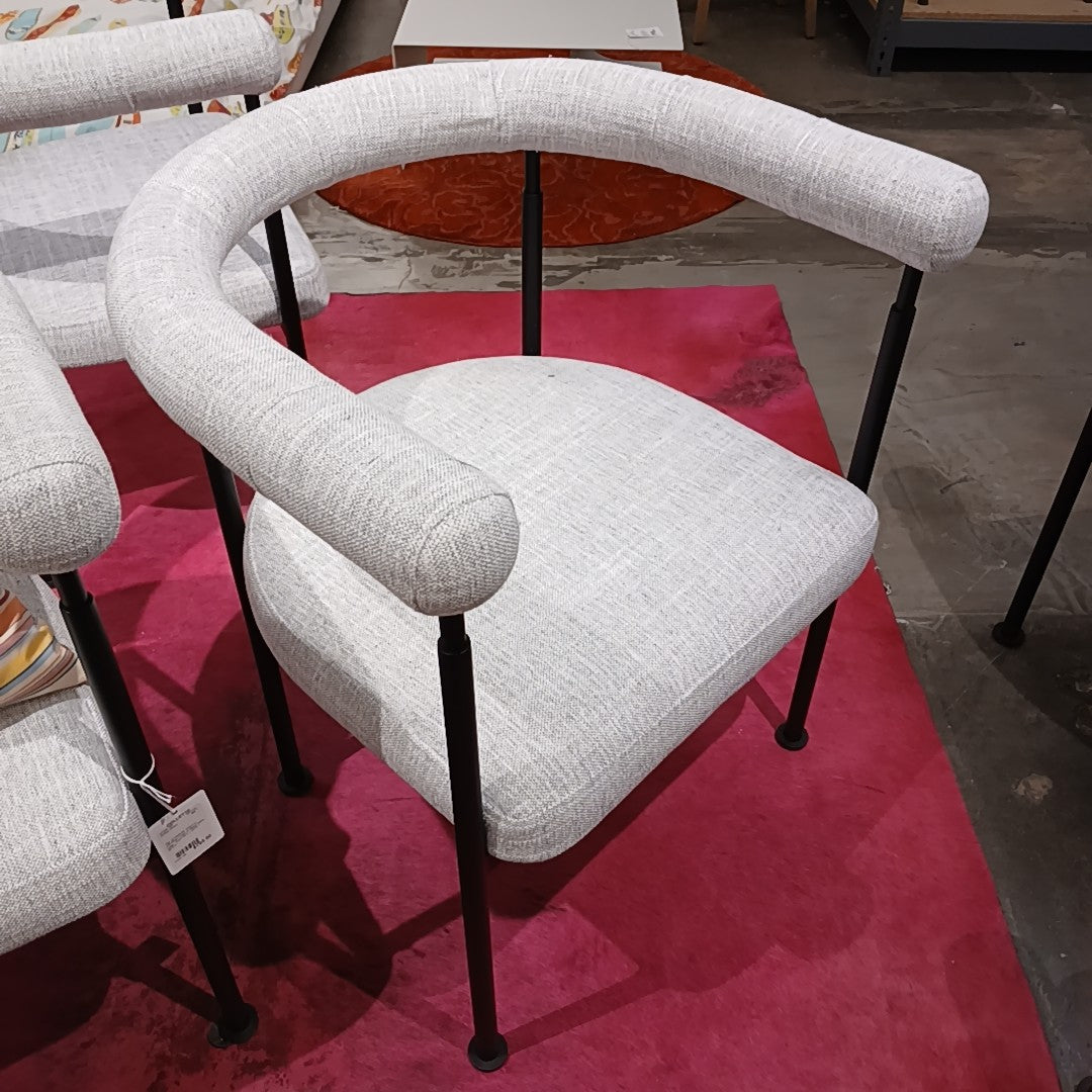 Pair of Marbella Chairs in Off-White Linen w/ Black Metal Legs