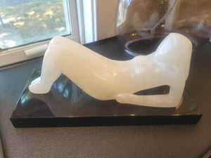 'Relaxing Girl' White Alabaster Sculpture on Marble Base by Robert L. Hooke