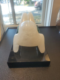'Relaxing Girl' White Alabaster Sculpture on Marble Base by Robert L. Hooke