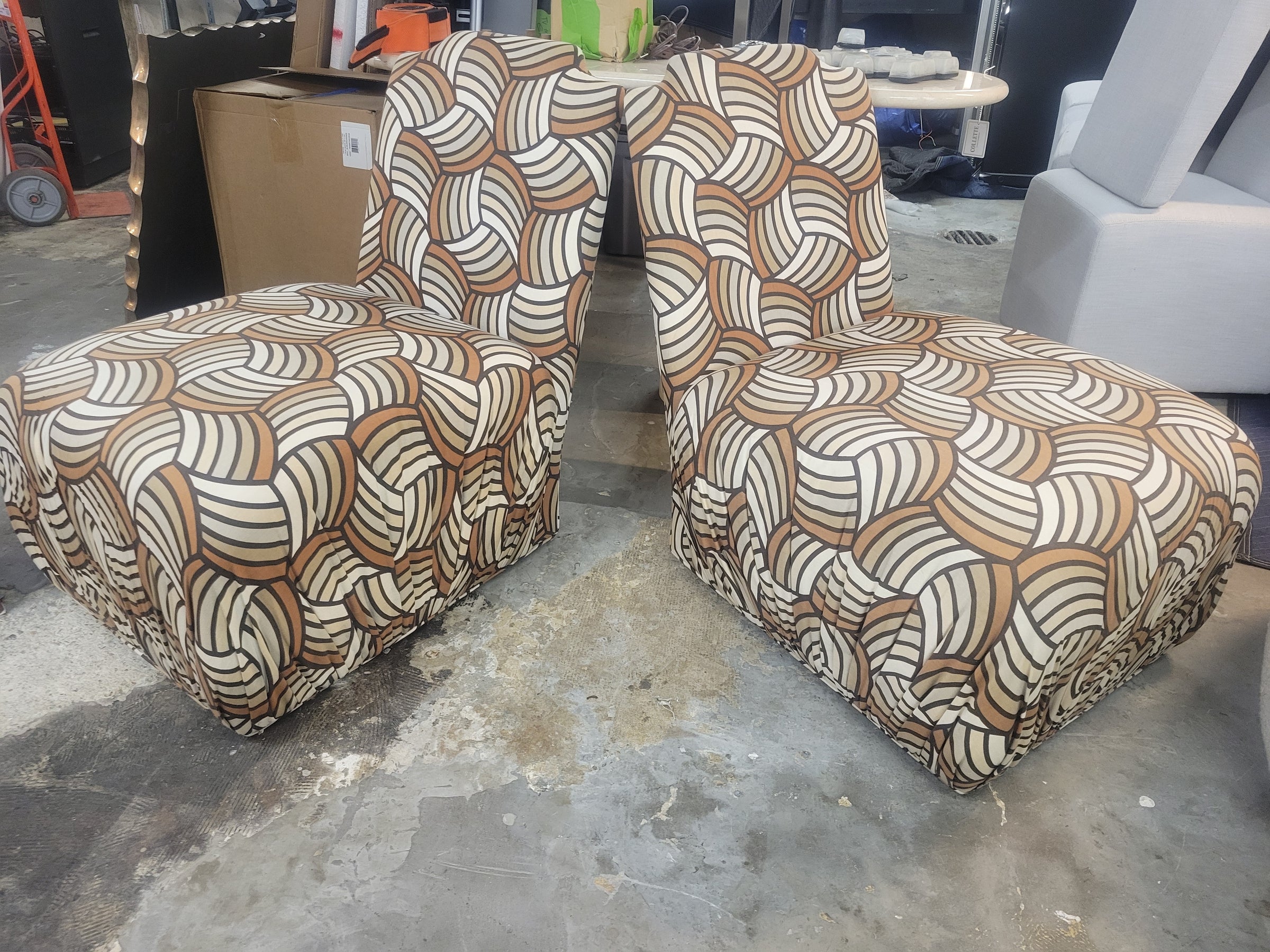 PAIR of MCM Armless Lounge Chairs w/ Custom Upholstery