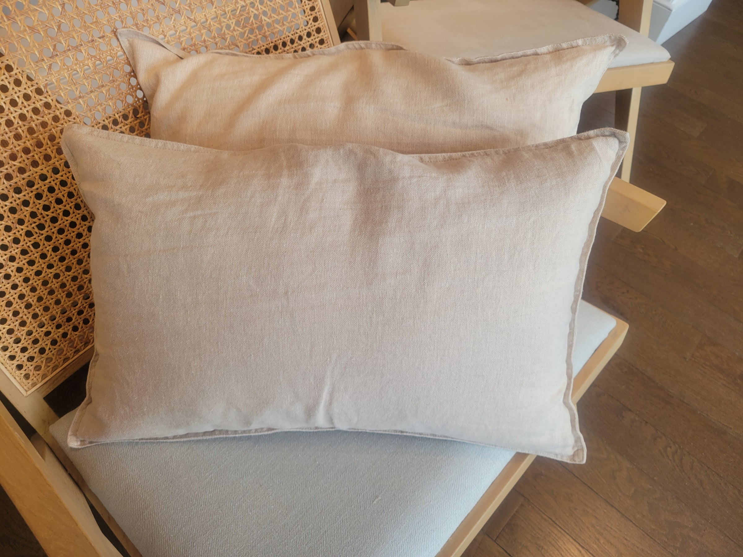 PAIR of Beige Linen Lumbar Pillows