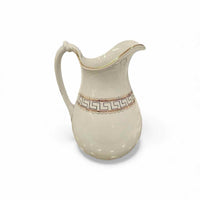 Large White Pitcher w/ Handle & Greek Key Pattern