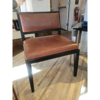 PAIR of Brown Leather & Dark Wood Chairs - colletteconsignment.com