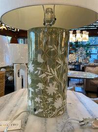 PAIR of Garden Theme Green Metallic Glass Table Lamps w/ Shades