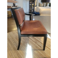 PAIR of Brown Leather & Dark Wood Chairs