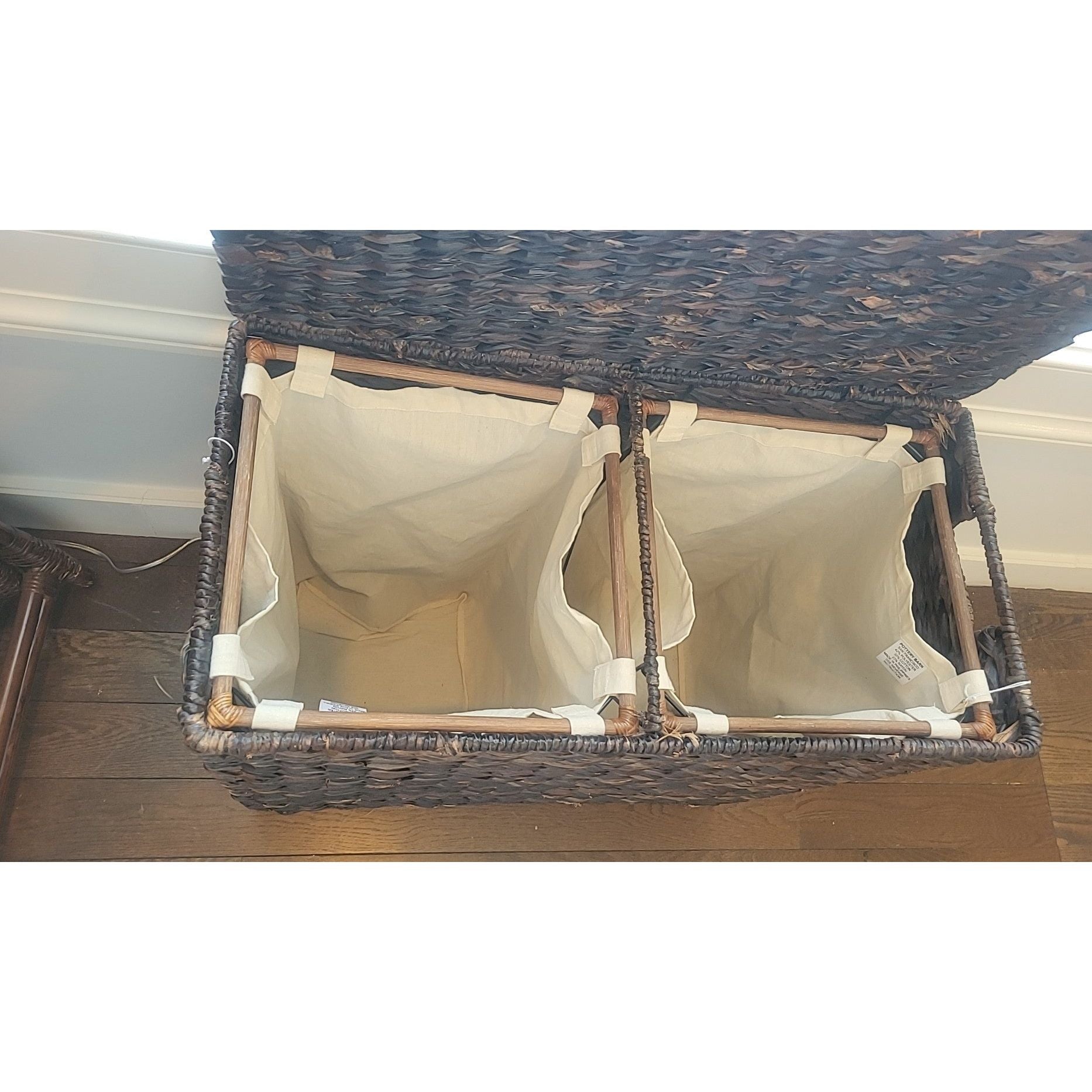 Rattan Laundry Hamper w/ 2 Removable Cloth Bins