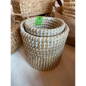 PAIR of Cylindrical Seagrass Baskets
