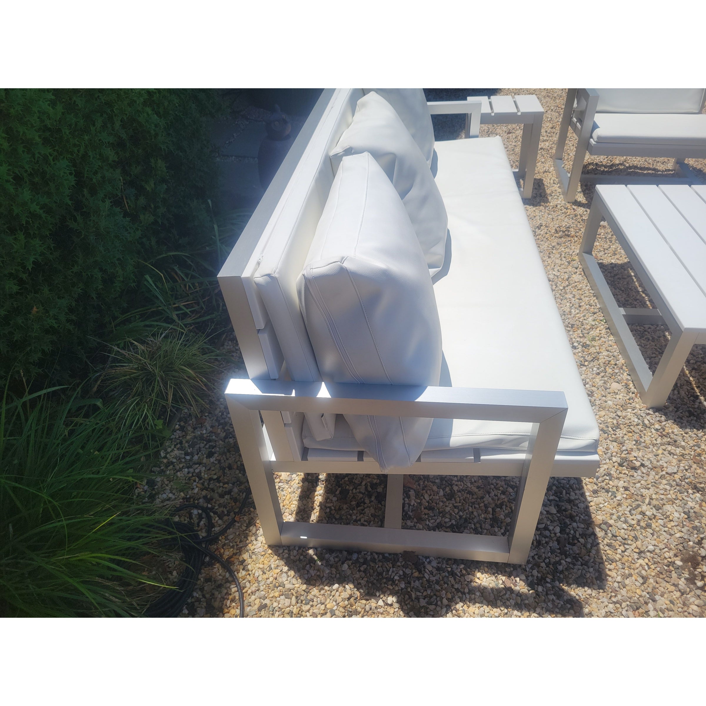 Aluminum 3-Seater Sofa w/ White Poly Cushions & 3 Pillows by Gandia Blasco