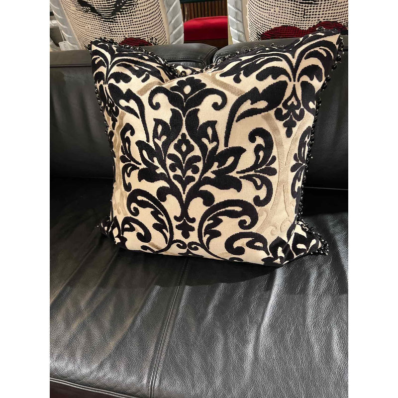 Black & White Velvet Design Pillow with Bead Trimming