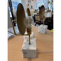 PAIR of Brass Reflector Table Lamps on White Marble Bases