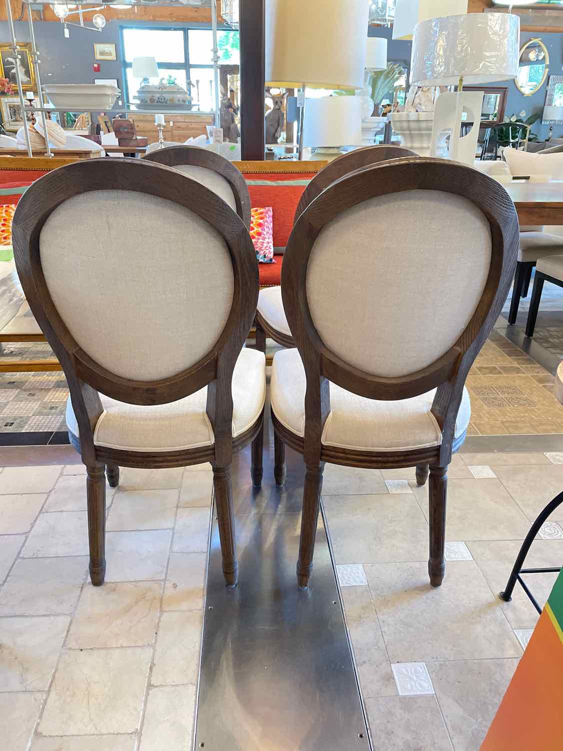 SET of 8 French Linen & Wood Dining Side Chairs by RH