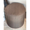 Round Vermilion Ottoman w/ Brown Linen Cover