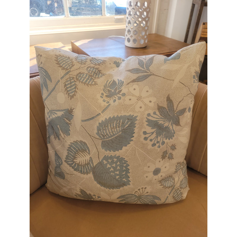 PAIR of Custom Light Blue & Gray Floral Print Square Pillows