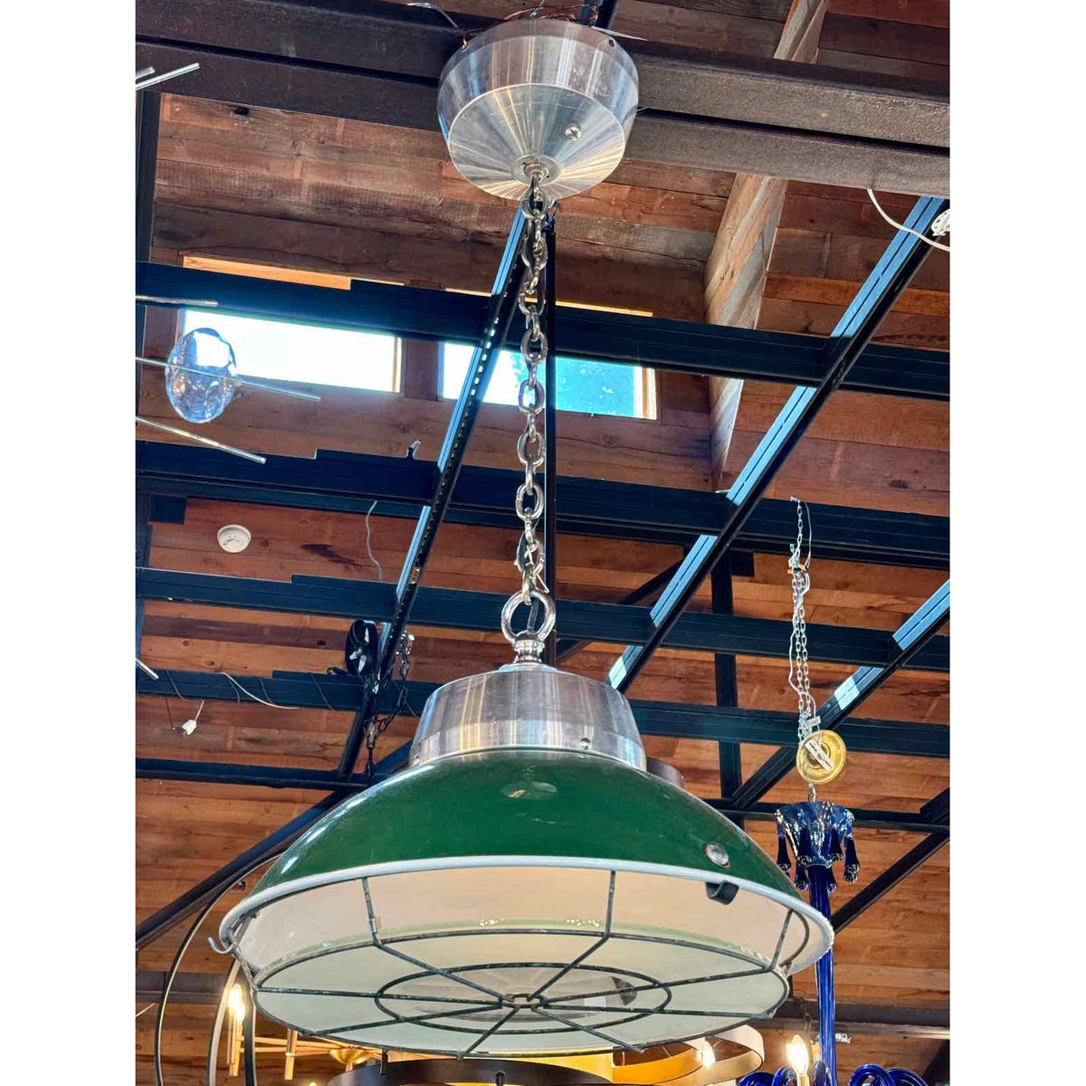 Green Industrial Light Fixtures with Cage  - 21" D x 10" H (Replica)