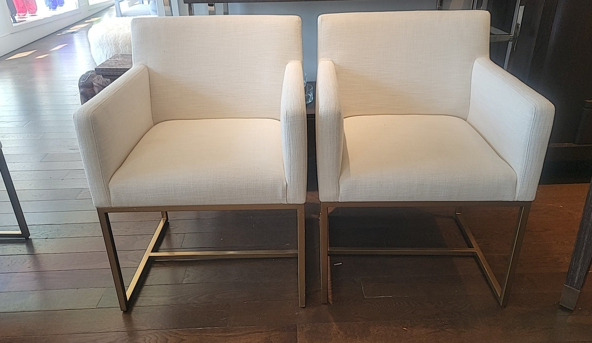 SET of 6 Emery Linen Track Arm Chairs on Brass Bases by RH (AS IS)