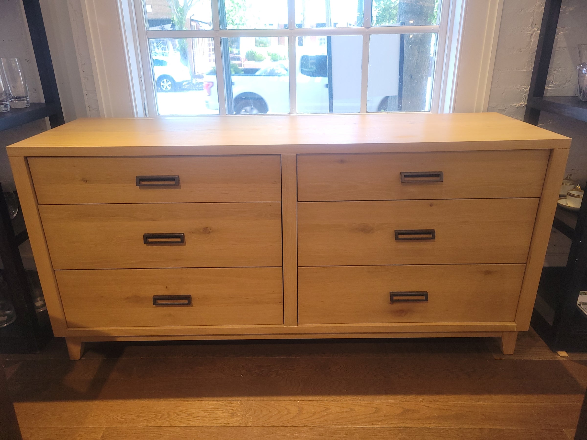 6-Drawer Natural Oak Dresser w/ Metal Pulls