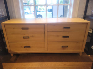 6-Drawer Natural Oak Dresser w/ Metal Pulls