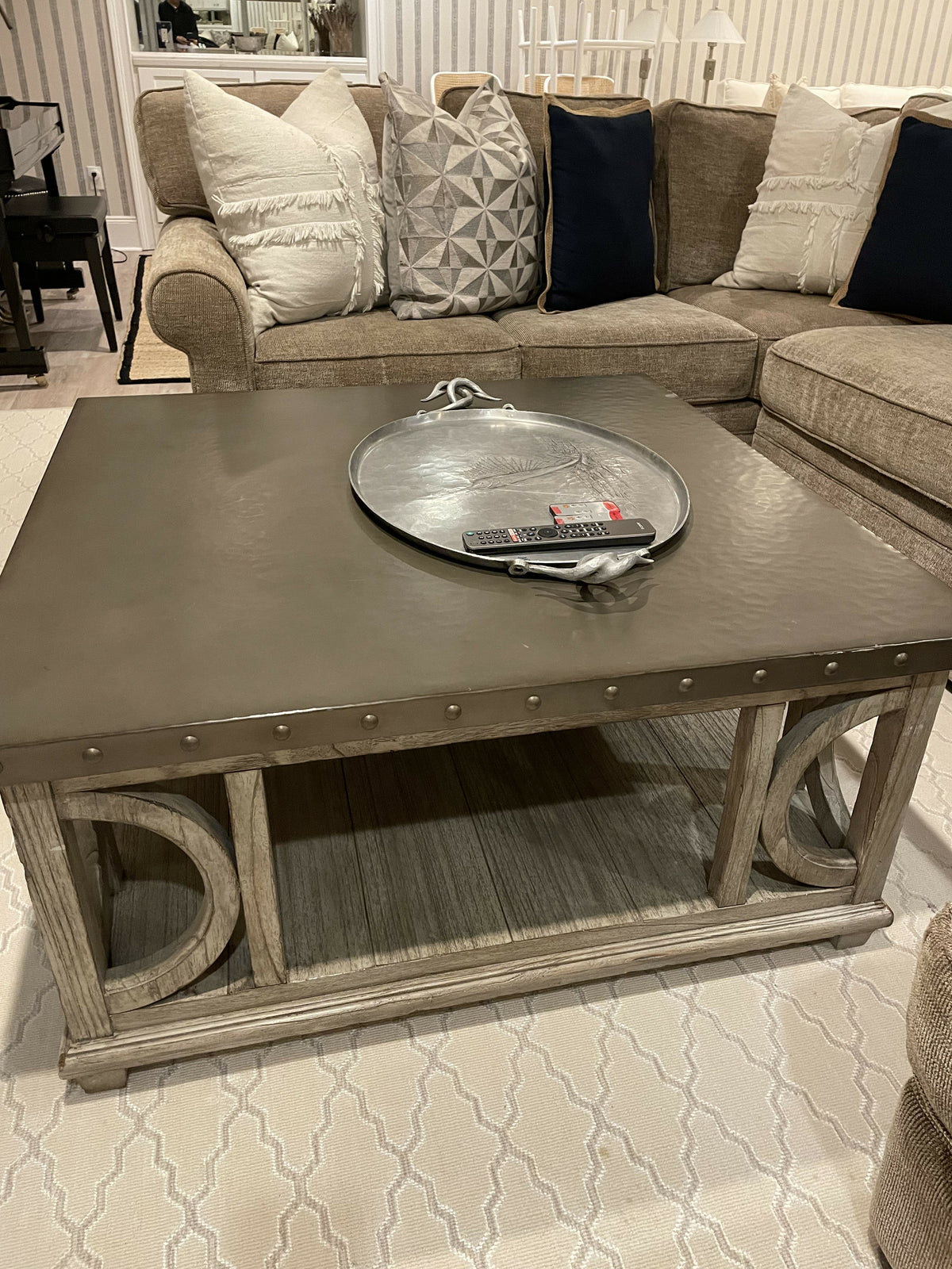 Square Steel Top Distressed Wood Coffee Table by Lexington
