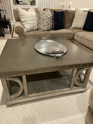 Square Steel Top Distressed Wood Coffee Table by Lexington