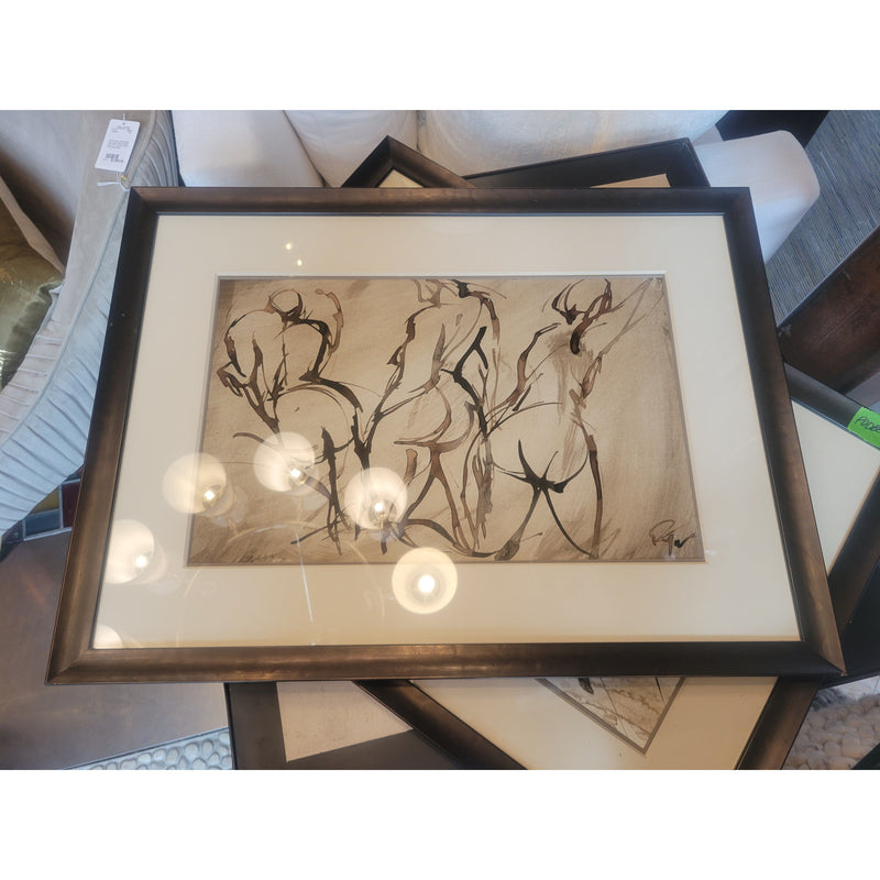 SET of 4 Figural Drawings in Wood Frames by Unknown Artist