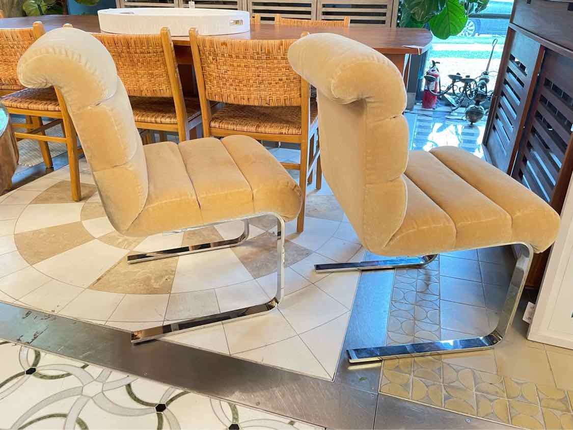 SET of 8 Wool Mohair Cantilever Dining Chairs by Pace (AS IS)