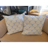 PAIR of Custom Off-White Seashells on Blue Square Pillows