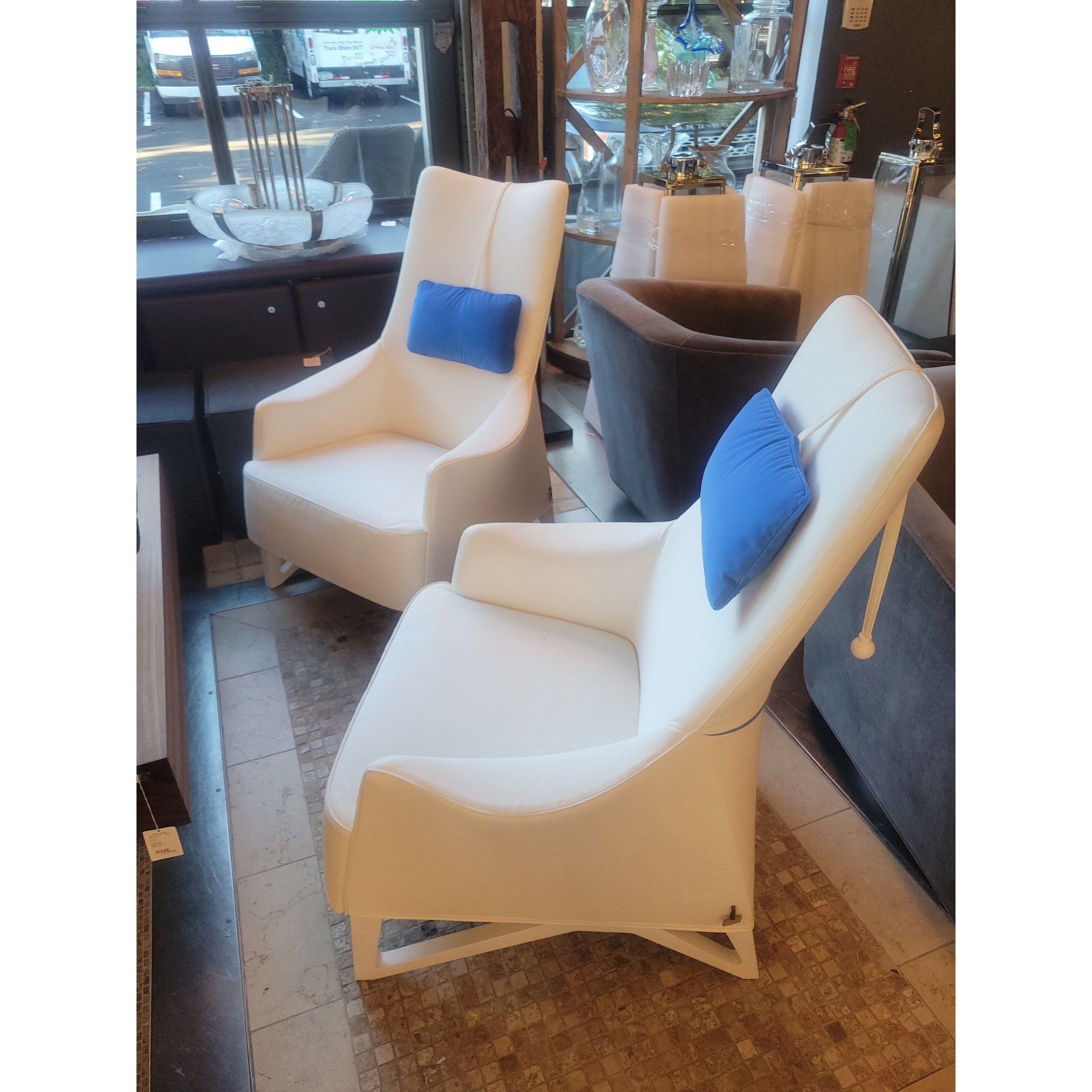 PAIR of 'Mobius' Highback Chairs w/ Blue Cushions by Giorgetti