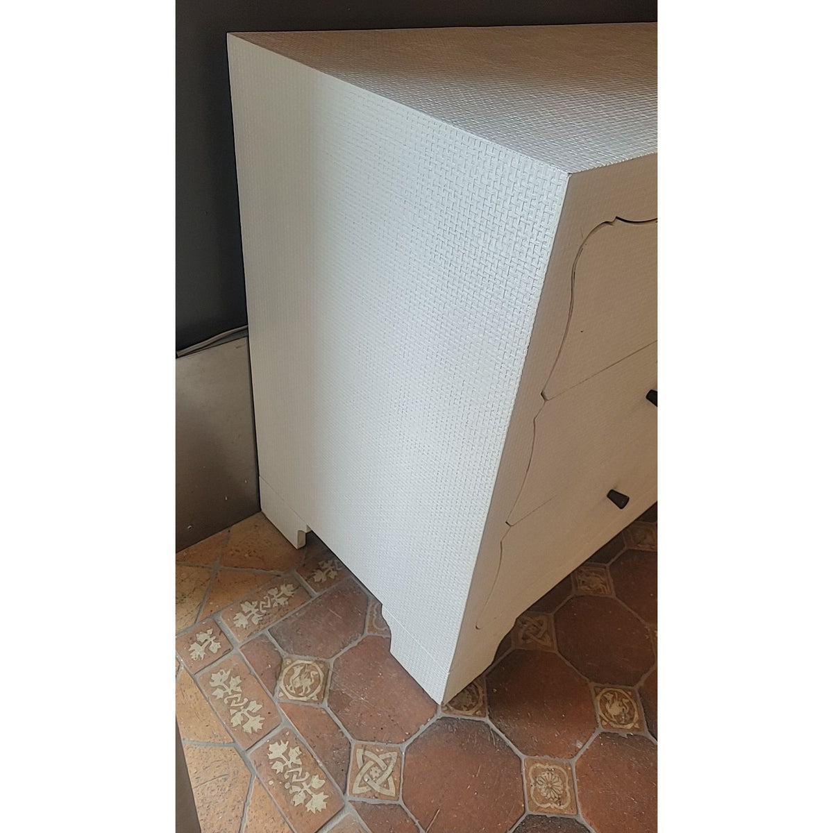 India White Faux Linen / Grasscloth 3-Drawer Dresser by Dear Keaton - colletteconsignment.com