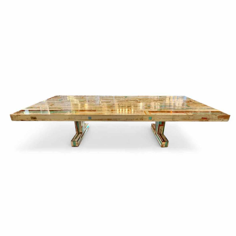 Custom Multicolor Reclaimed Wood with/ Epoxy Gloss Finish Dining Table