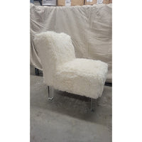 Beige Shag Chair & Ottoman w/ Lucite Legs