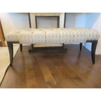 Adam Tufted Gray Diamonds Bench w/ Brass Nailhead Trim & Maple Legs by Baker - colletteconsignment.com
