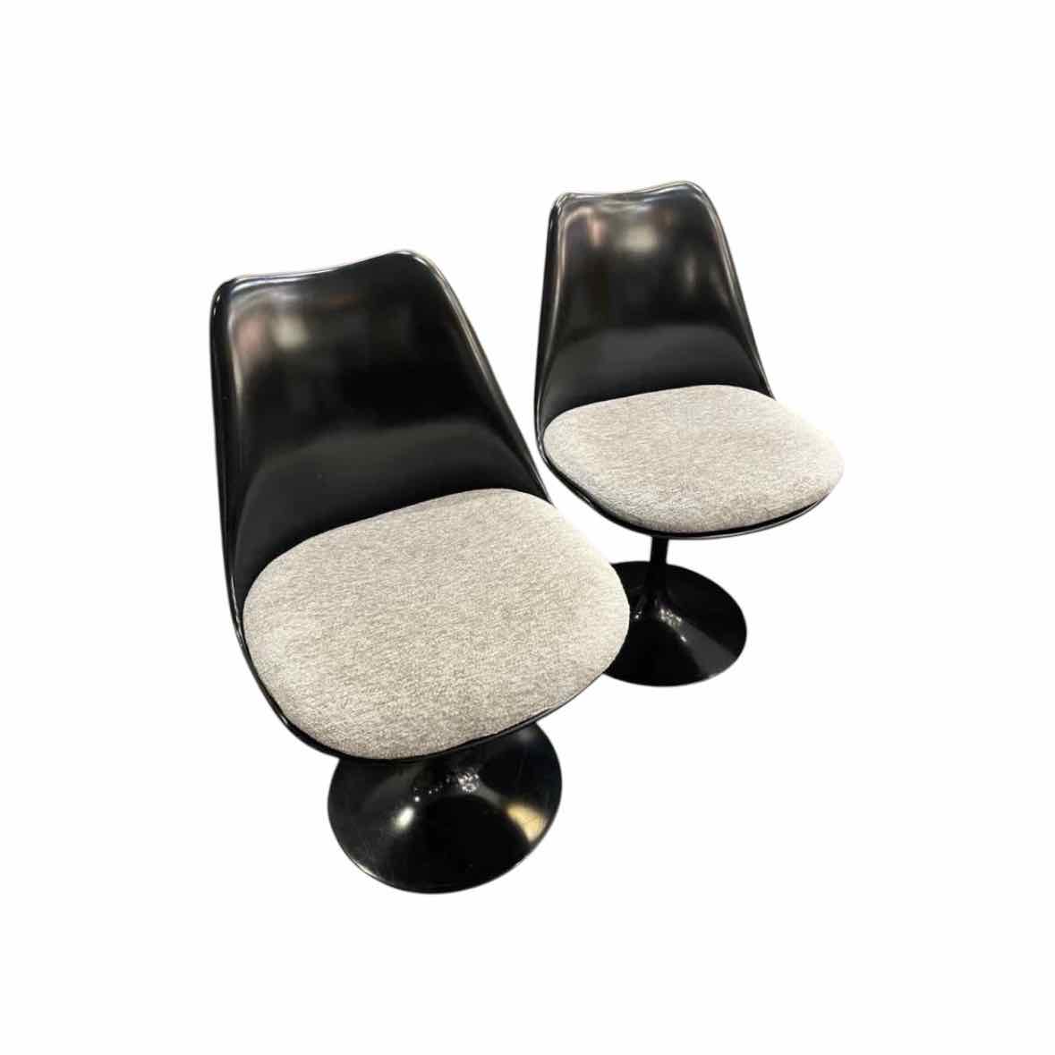 Pair of Knoll Saarinen Black Tulip Chairs w/Grey Upholstery