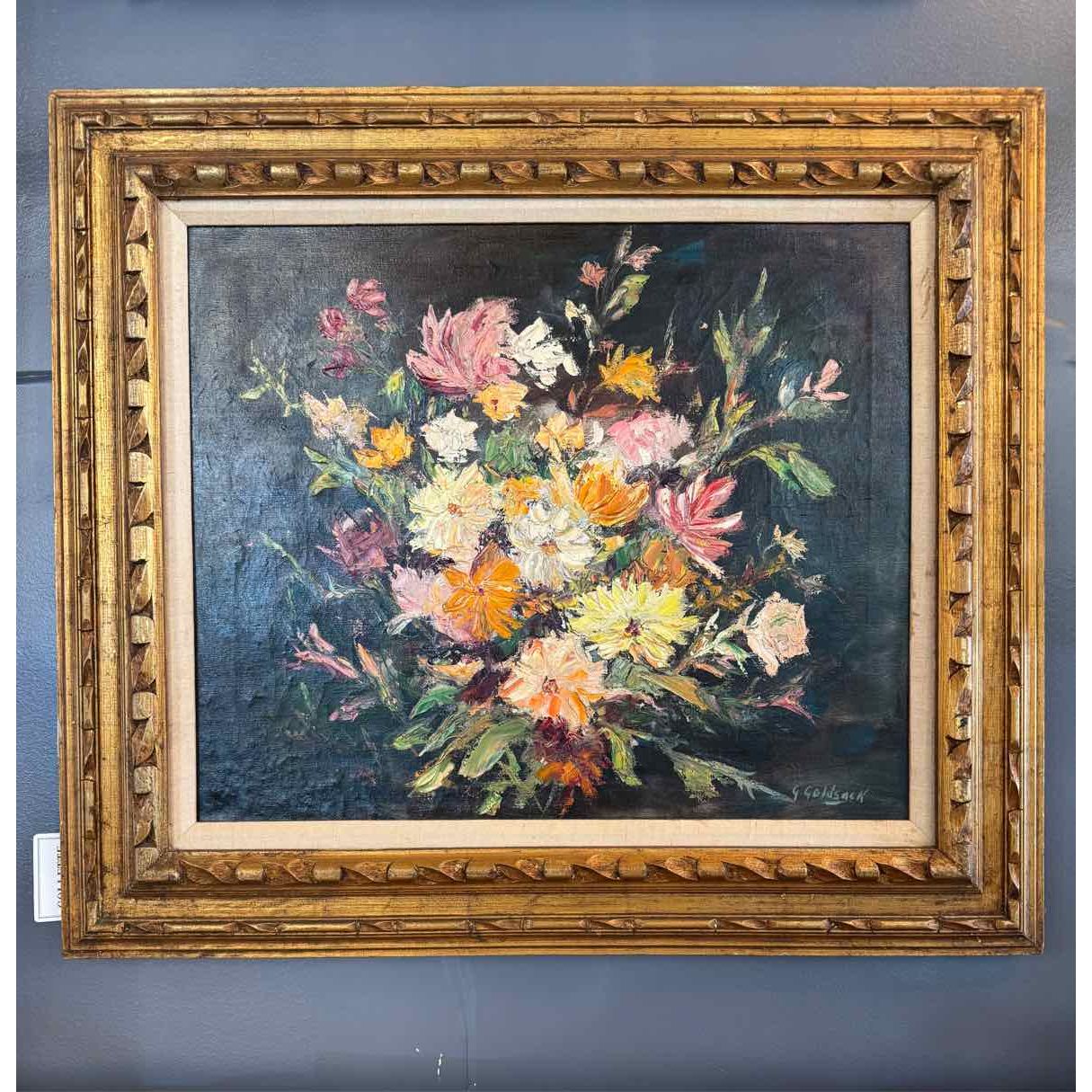 Palette Knife Floral Still Life Oil Painting by G. Goldsack in Gold Tone Frame