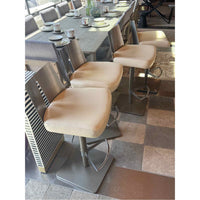 SET of 4 Gray Powder-Coated Steel Swivel Stools w/ Leather Seats - AS IS